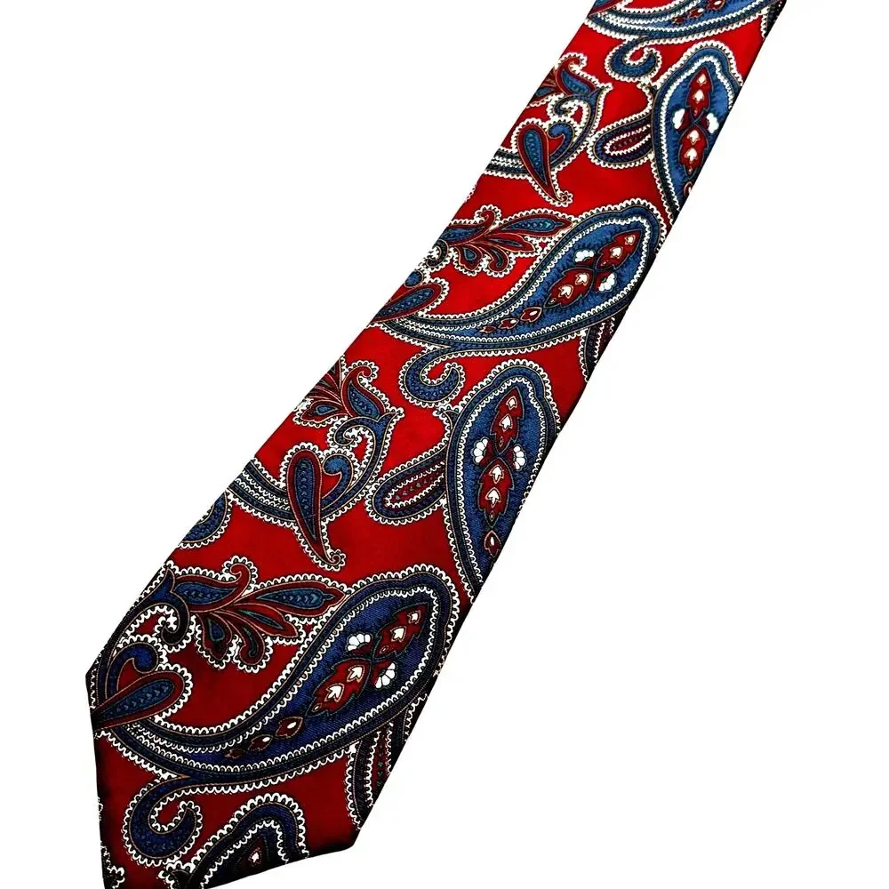Christian Dior Monsieur neck tie designer classic all silk red blue gray paisley